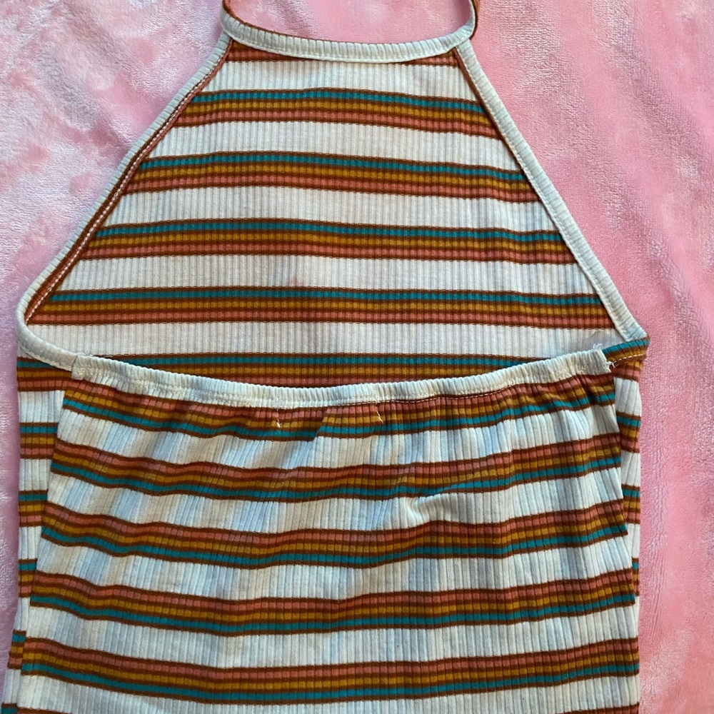 multi color striped halter neck crop top
